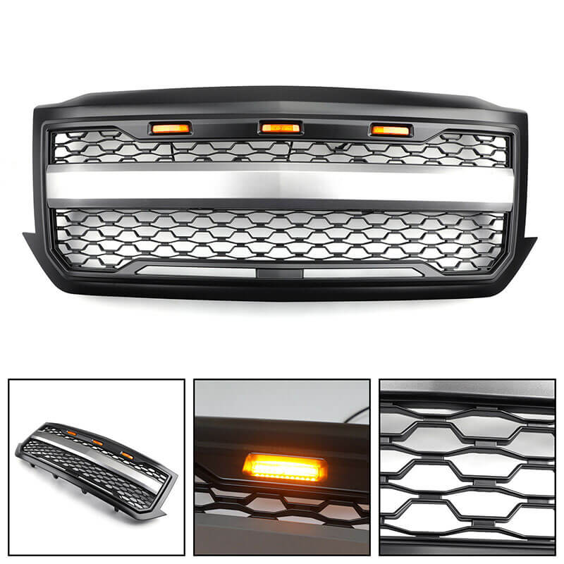Black Grill for 2016-2018 Chevrolet Silverado with Amber Lights