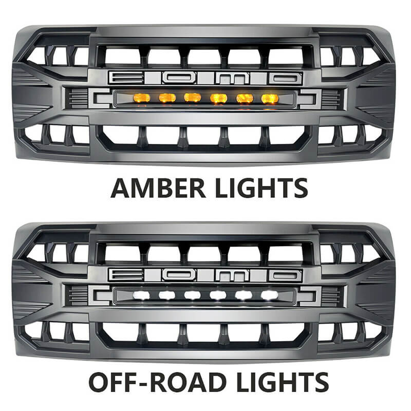 For 2009-2014 Ford F150 Grille Replacement Armor Grille with Amber Lights