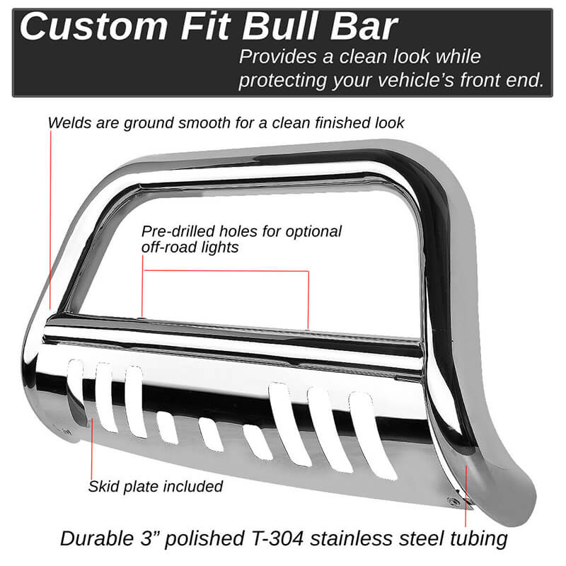 Stainless Silver For 2019 Ram 1500 Bull Bar Front Bumper Brush