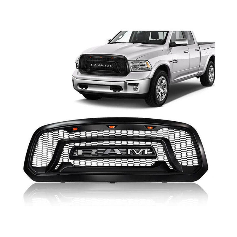 Black Grill for 2013-2018 Dodge Ram 1500 Grill With Amber Lights