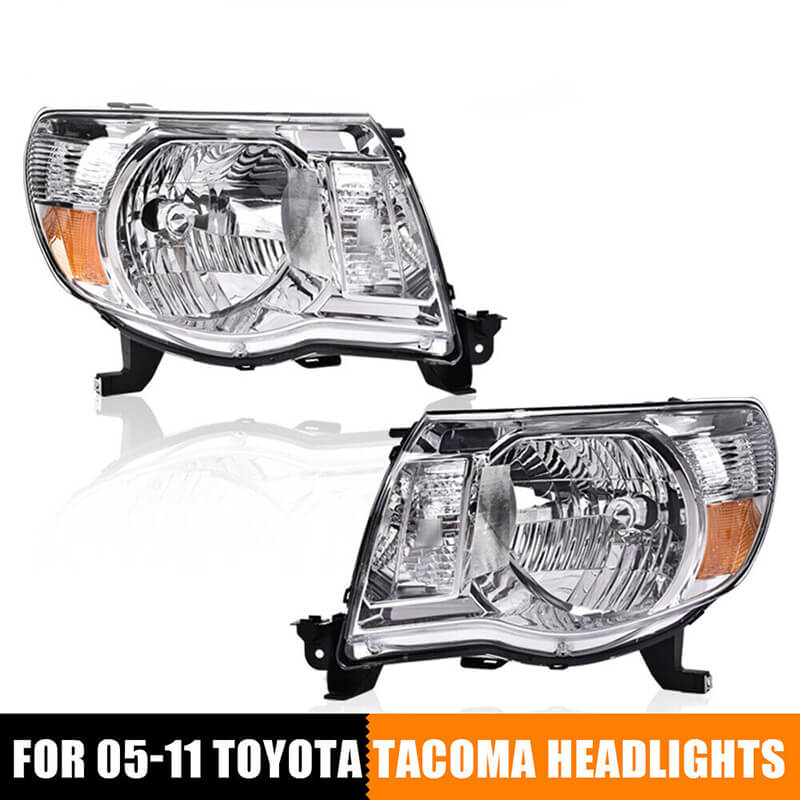For 2005-2011 Toyota Tacoma Headlights Chrome Housing Headlights(Left+Right)
