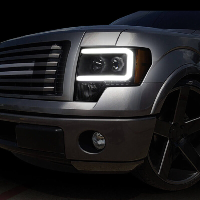For 2009-2014 F150 Headlights Black Led Projector Headlights with Amber Lights