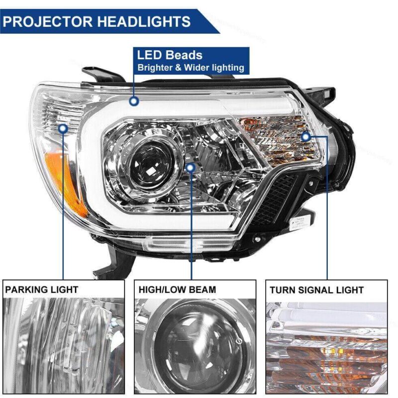 For 2012-2015 Toyota Tacoma Headlights LED Strip Bar Projector Headlights