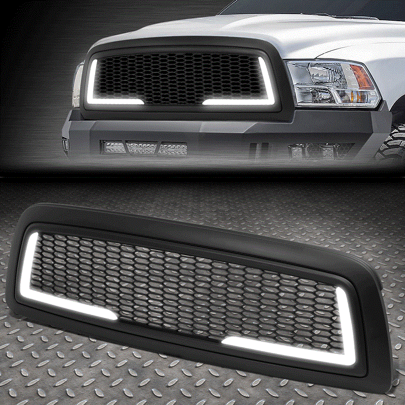 For 2009-2012 Dodge Ram 1500 Grill Honeycomb Front Grill with LED Light Bar