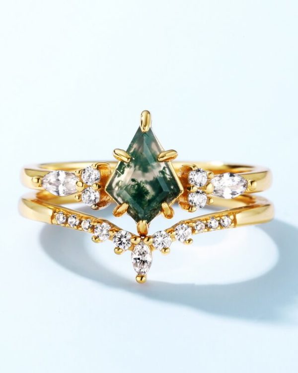 Moss 10k Gold Plated 925 Sterling Silver Ring Bridal Sets - Image 5