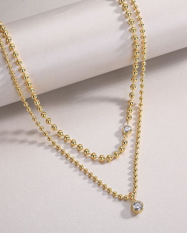 18K Gold Plated 925 Sterling Silver Bead Necklace With Moissanite - Image 4