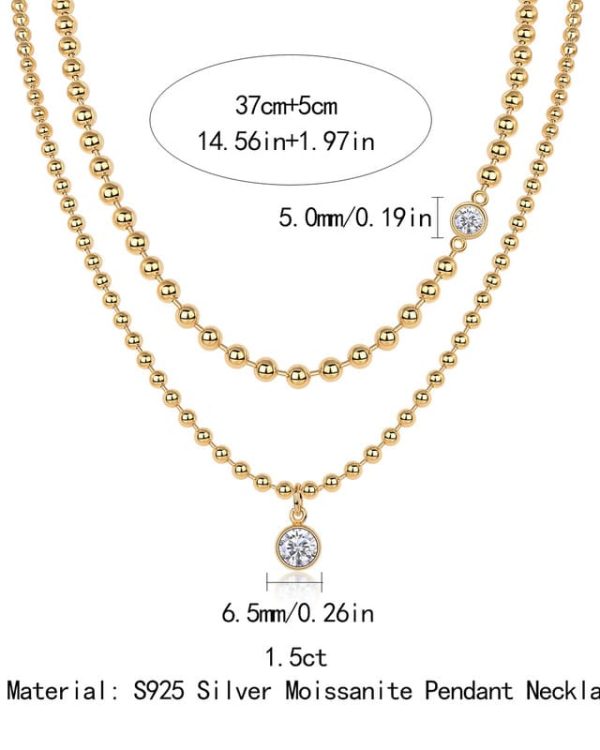 18K Gold Plated 925 Sterling Silver Bead Necklace With Moissanite - Image 6