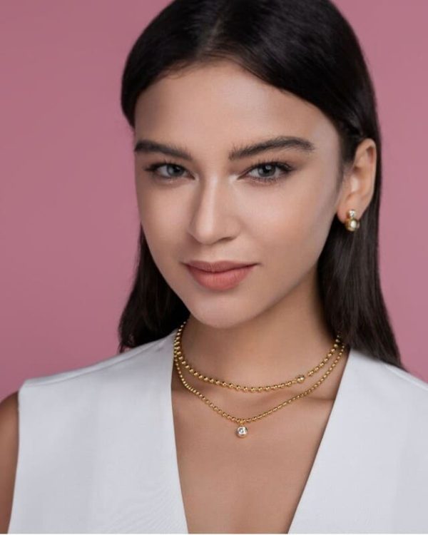 18K Gold Plated 925 Sterling Silver Bead Necklace With Moissanite - Image 7