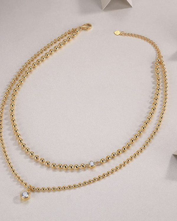 18K Gold Plated 925 Sterling Silver Bead Necklace With Moissanite - Image 5