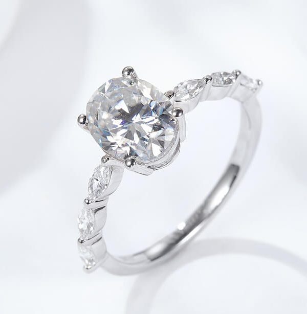 18K Platinum Plated 2 Carat Oval Moissanite Engagement Rings-9