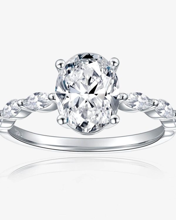 18K Platinum Plated 2 Carat Oval Moissanite Engagement Rings (7)