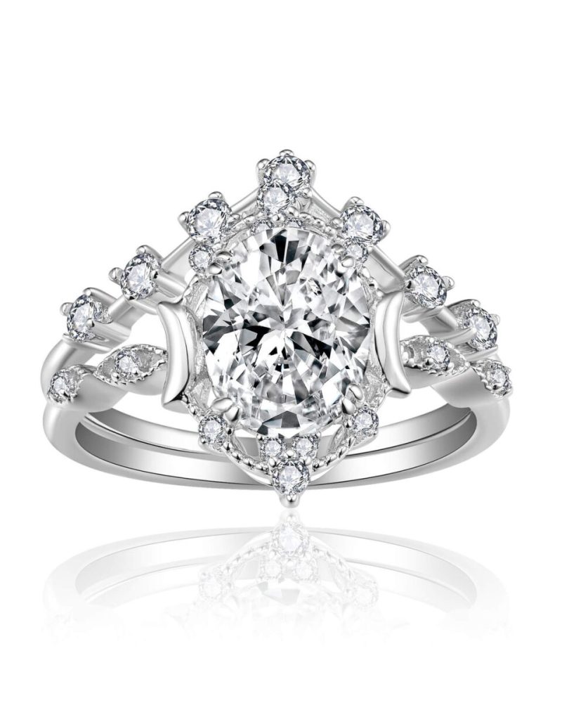 2 Carat Oval Cut Moissanite Ring Bridal Ring Set