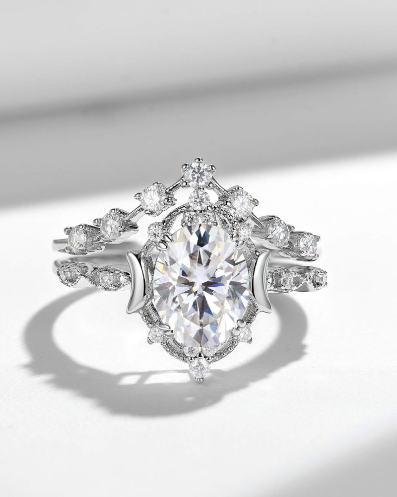 Alternative view of 2 Carat Oval Cut Moissanite Ring Bridal Ring Set