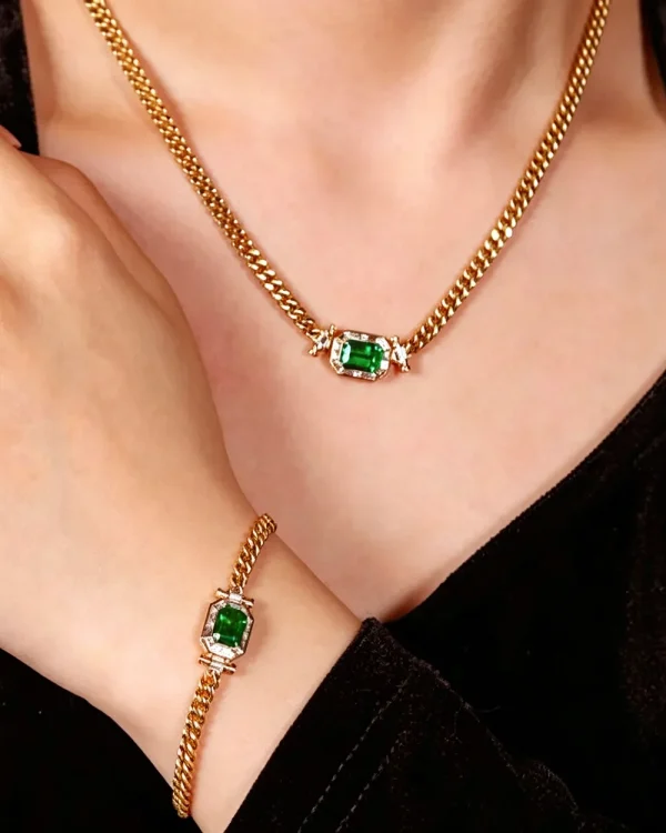 Alternative view of Columbia Emerald Necklace 24K Gold Plated
