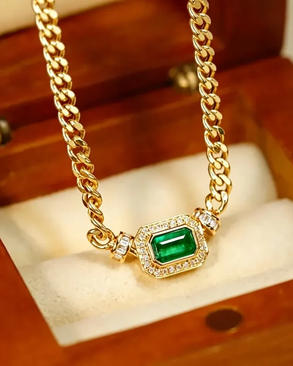 Alternative view of Columbia Emerald Necklace 24K Gold Plated