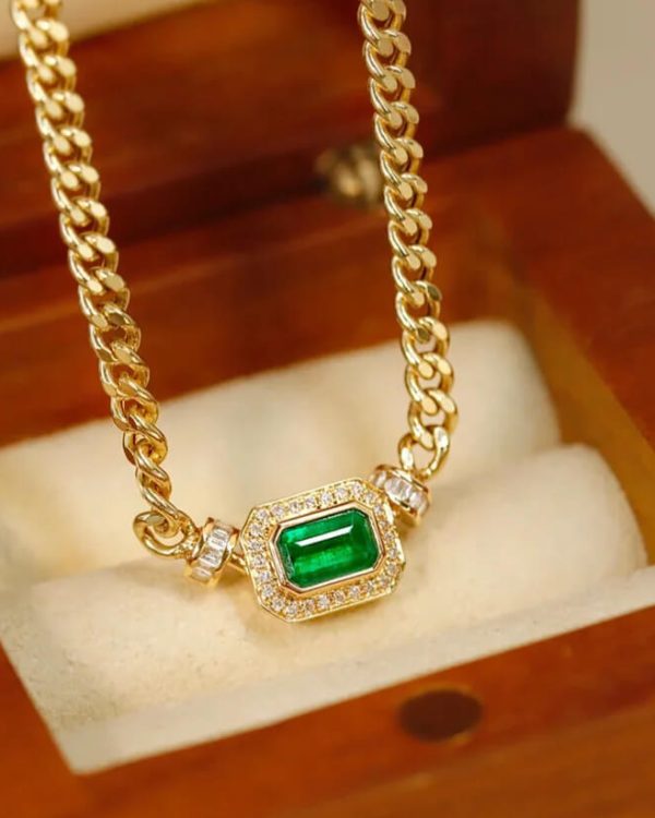 Columbia Emerald Necklace 24K Gold Plated Show