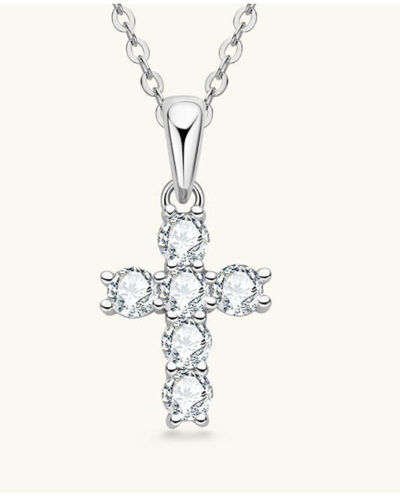 Divine Radiance S925 Sterling Silver Moissanite Cross Pendant-SILVERY