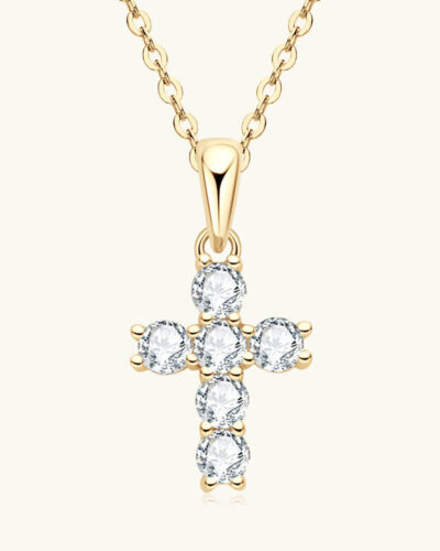 Divine Radiance S925 Sterling Silver Moissanite Cross Pendant -gold plated