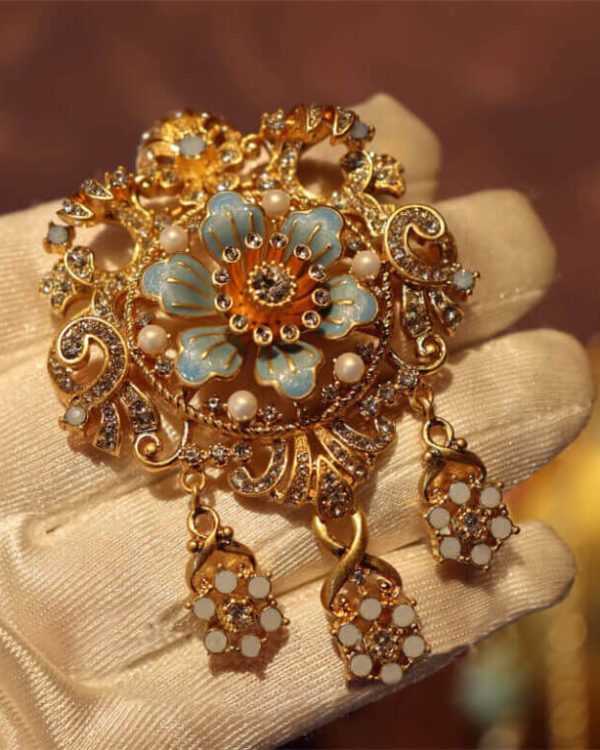 Enameled Pearl Hollowed Vintage Crown Brooch 1