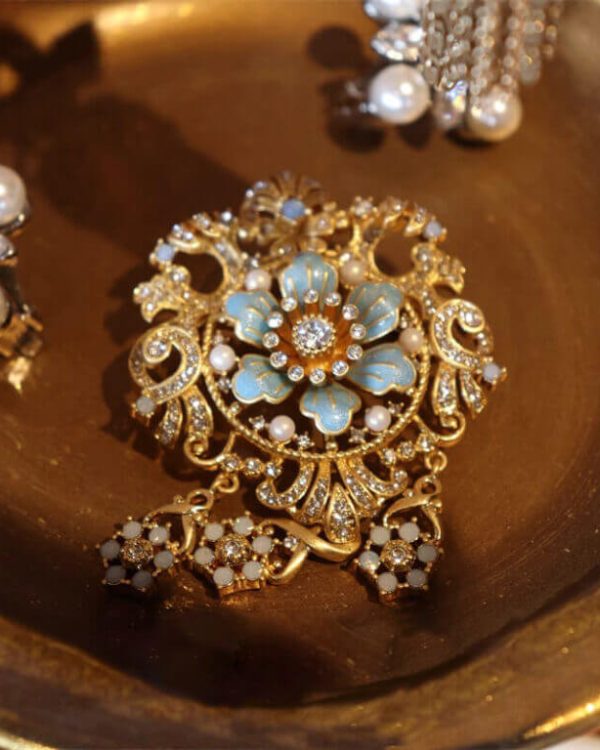 Enameled Pearl Hollowed Vintage Crown Brooch show