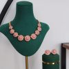 Gold Plated Round Gemstone Necklace Pink Set