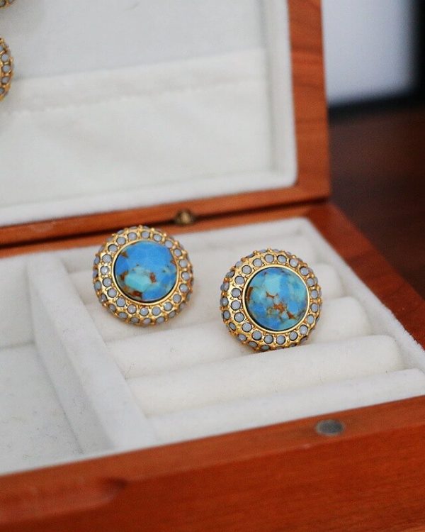 Gold Plated Round Gemstone Necklace Blue Earring