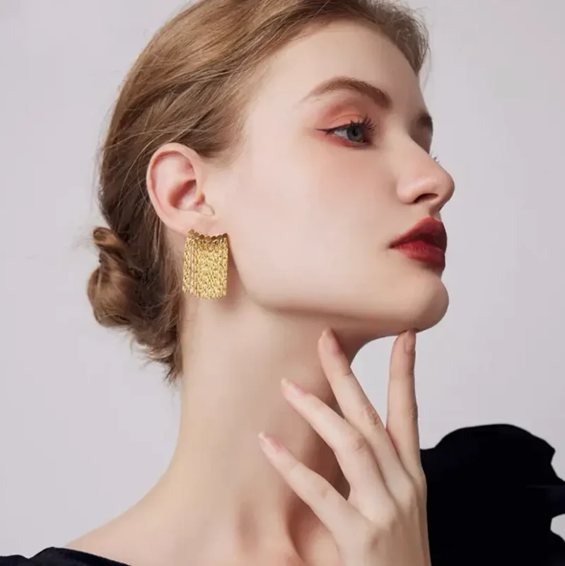 Gold plated Cascade Tassel Vintage Earrings 10