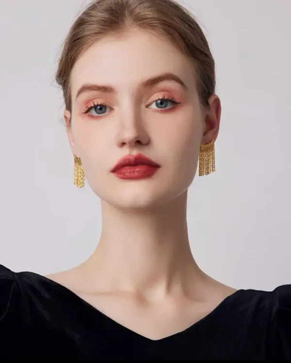 Gold plated Cascade Tassel Vintage Earrings 11