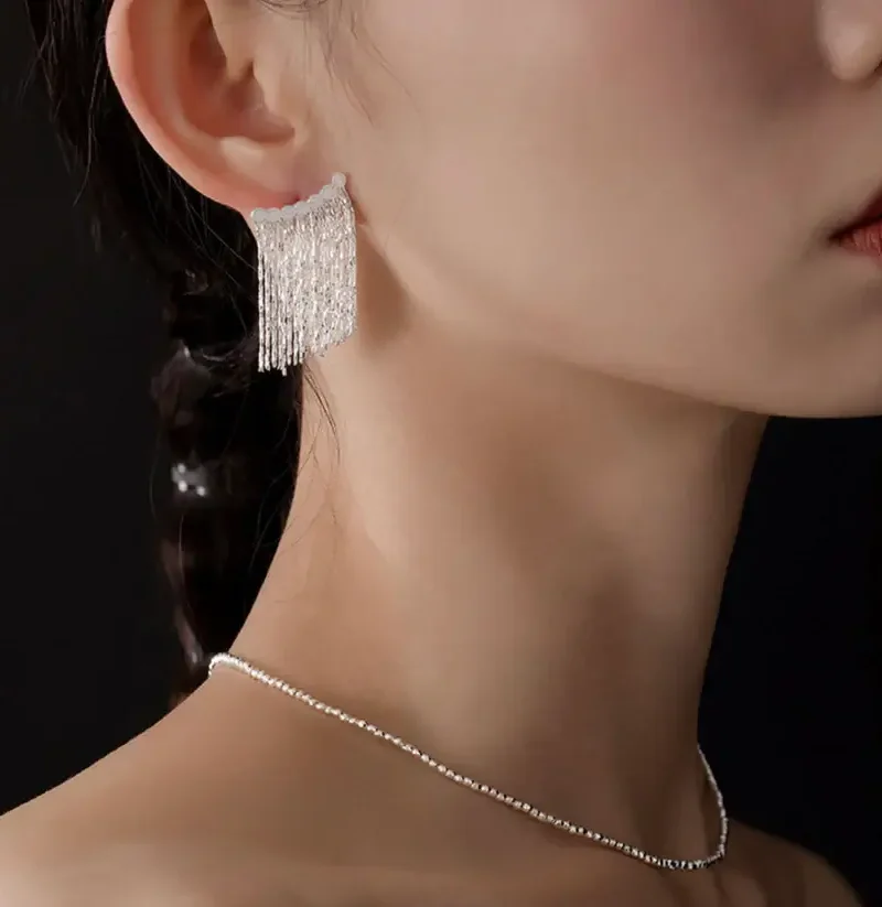 Alternative view of Gold-plated Cascade Tassel Vintage Earrings