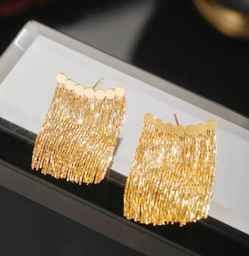 Gold-plated Cascade Tassel Vintage Earrings