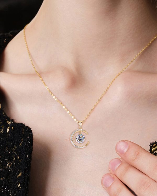 Lunar S925 Silver Chain Moon VVS Moissanite Pendant 5