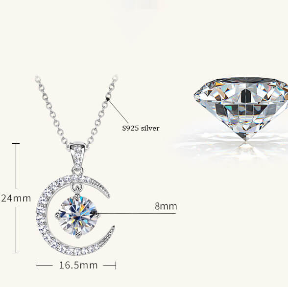 Lunar S925 Silver Chain Moon VVS Moissanite Pendant 6