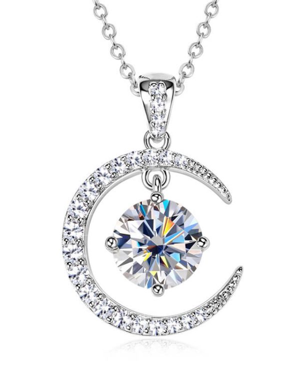 Lunar S925 Silver Chain Moon VVS Moissanite Pendant 8