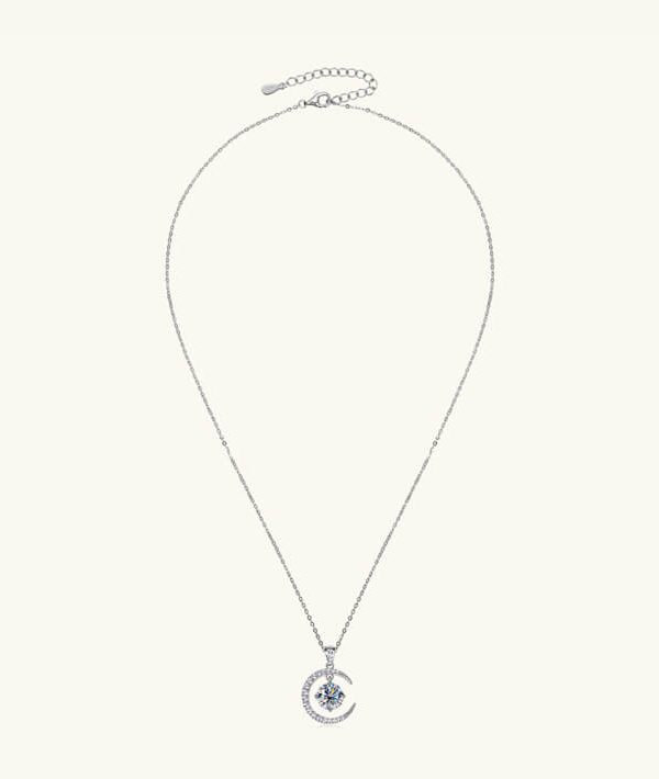 Lunar S925 Silver Chain Moon VVS Moissanite Pendant 9