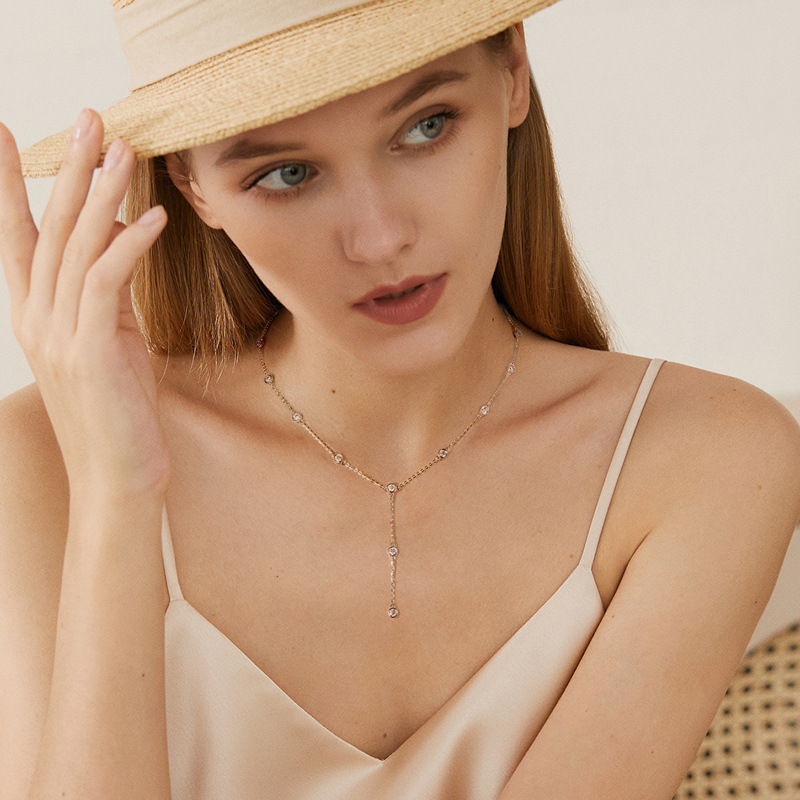 Alternative view of Lariat Drop Y necklace S925 Pendant Choker With Moissanite Stones