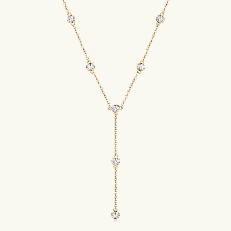 Lariat Drop Y necklace S925 Pendant Choker With Moissanite Stones