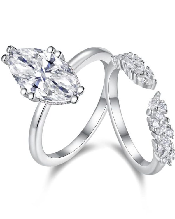 S925 Silver Stackable Moissanite Engagement Rings Marquise 6