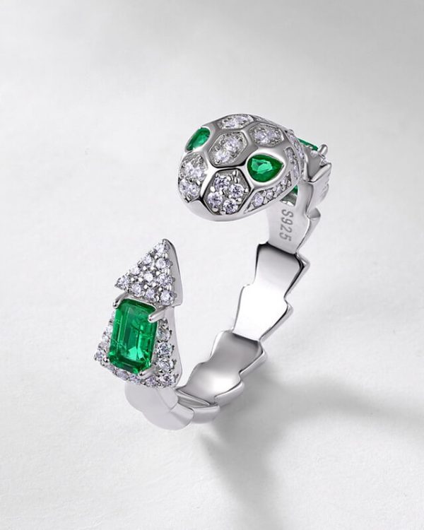 S925 Sterling Silver Snake Ring With Emerald - Image 6