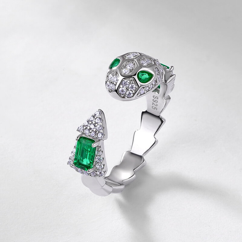 Alternative view of S925 Sterling Silver Snake Ring With Emerald