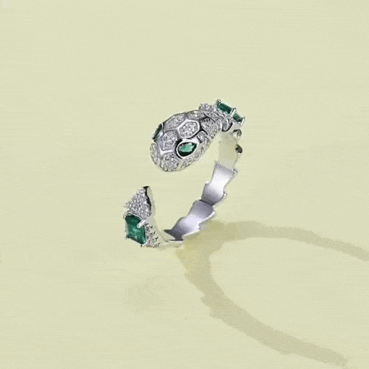 S925 Sterling Silver Snake Ring With Emerald