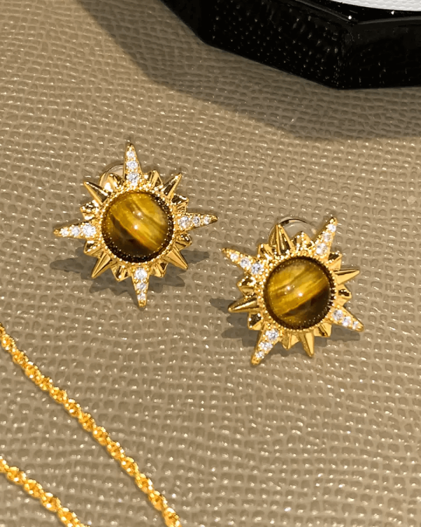 Alternative view of Solstice Bloom Tigers Eye Stud Earrings