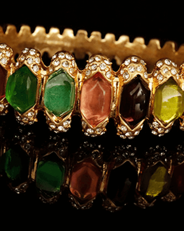 Sonata Adjustable Plated Vintage Multi Gemstone Bangle 1