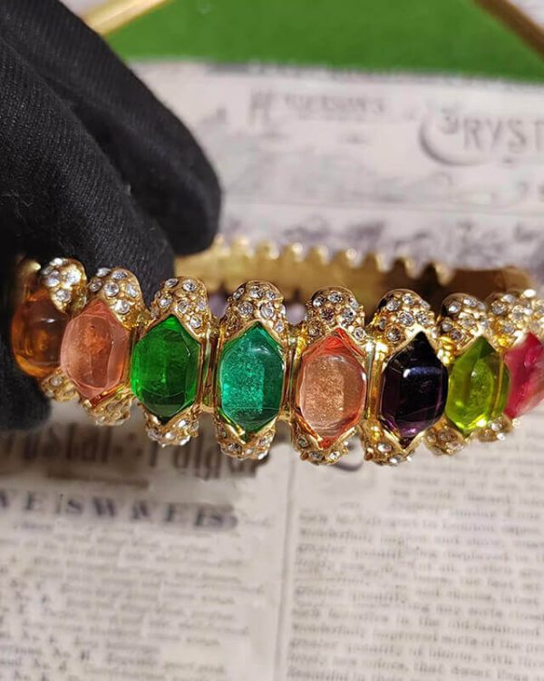 Sonata Adjustable Plated Vintage Multi Gemstone Bangle 4