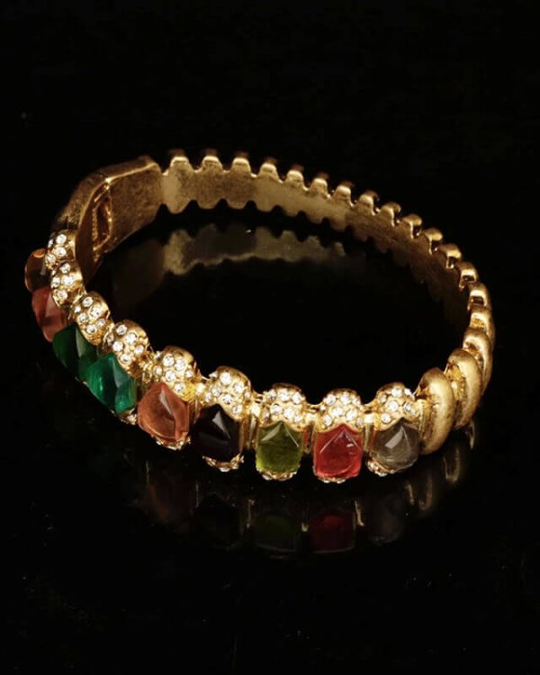 Sonata Adjustable Plated Vintage Multi Gemstone Bangle 8