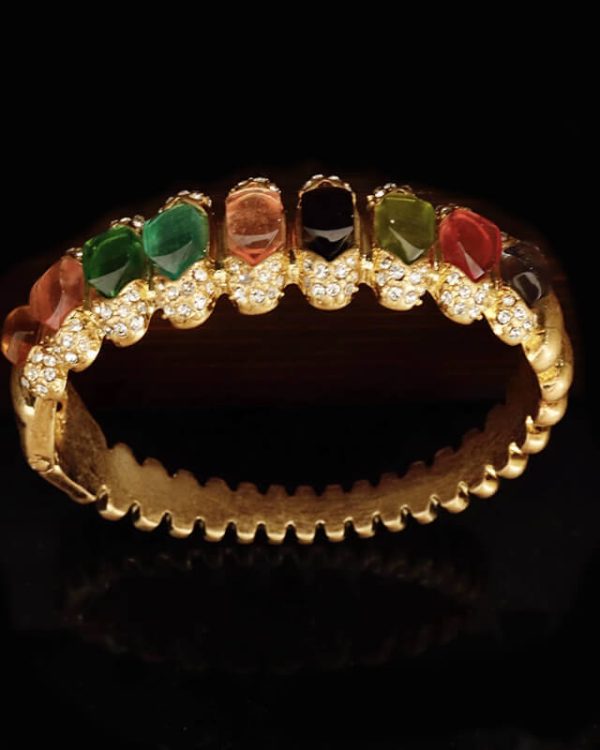Sonata Adjustable Plated Vintage Multi Gemstone Bangle 9