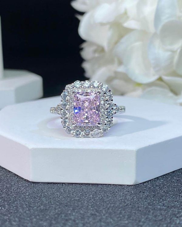 Alternative view of Square Halo Ring Sterling Silver 925 Full Diamond