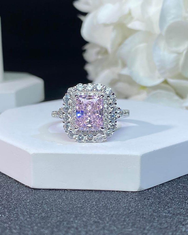 Alternative view of Square Halo Ring Sterling Silver 925 Full Diamond