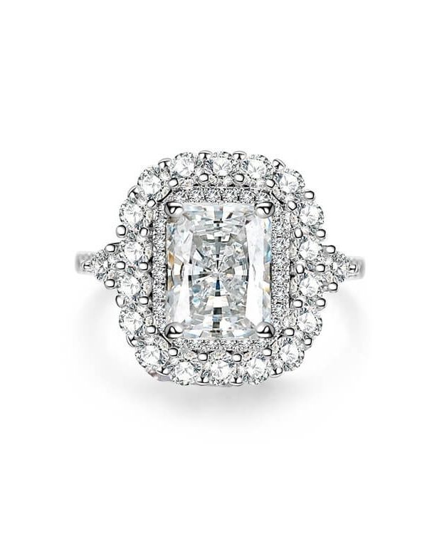 Square Halo Ring Sterling Silver 925 Full Diamond-white