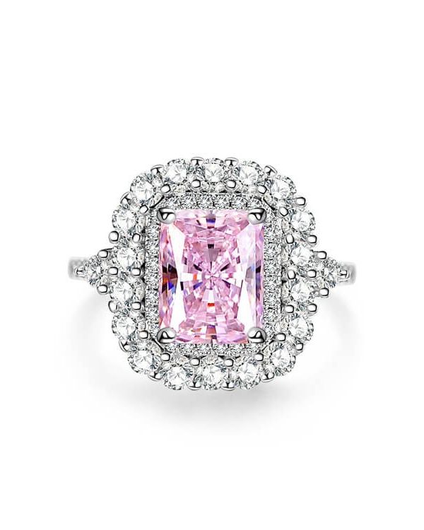 Square Halo Ring Sterling Silver 925 Full Diamond