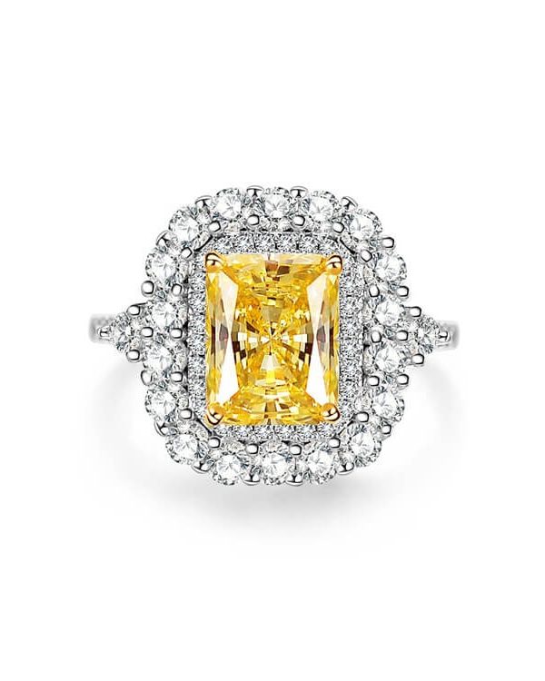 Square Halo Ring Sterling Silver 925 Full Diamond-yellow